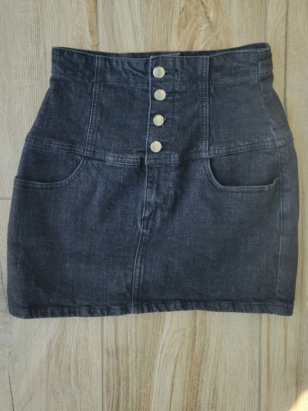 High-Waisted Black Denim Mini Skirt – Button Fly Front